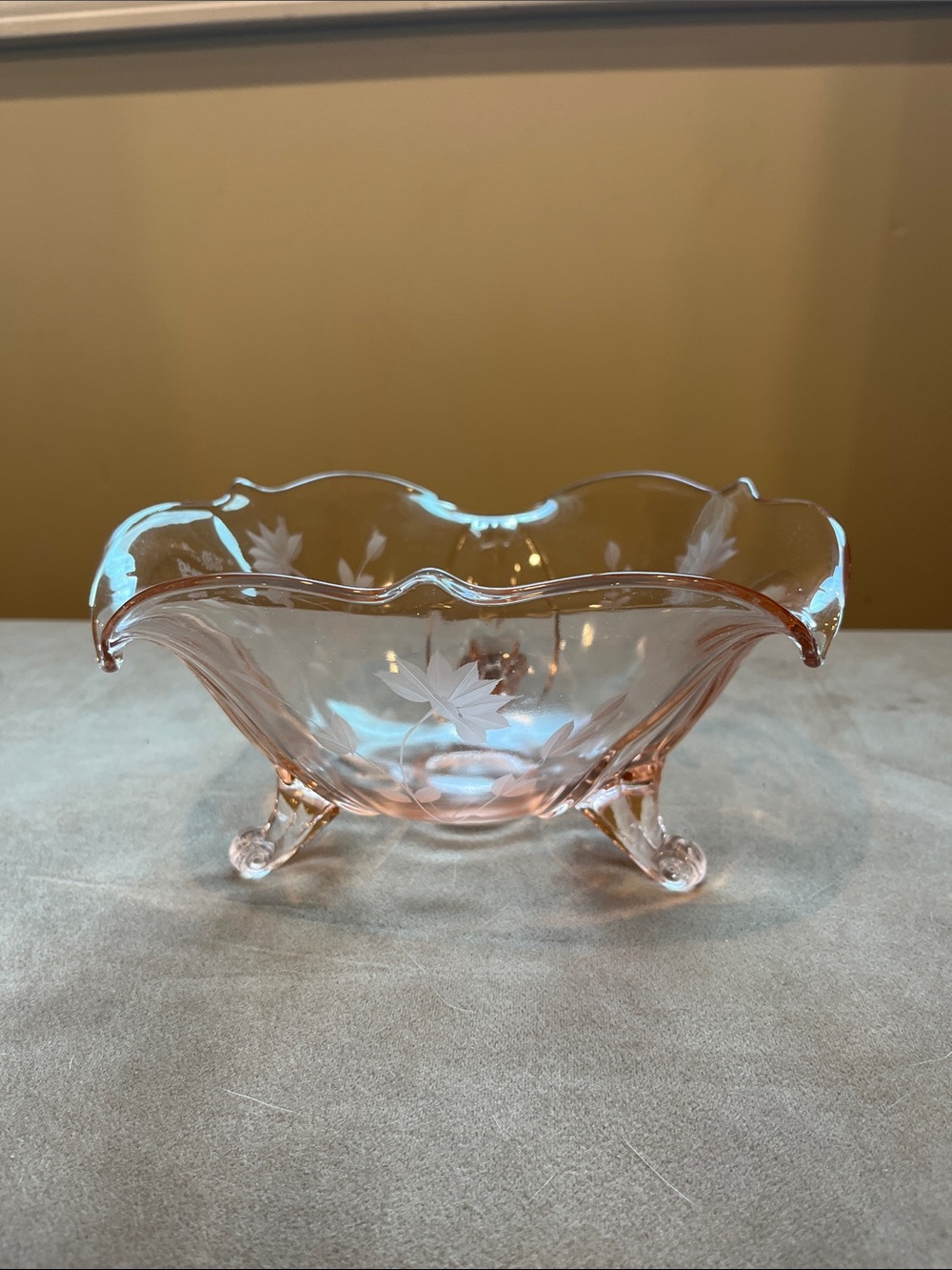 Vintage Pink Depression Glass 3 Footed  Bowl Jubilee